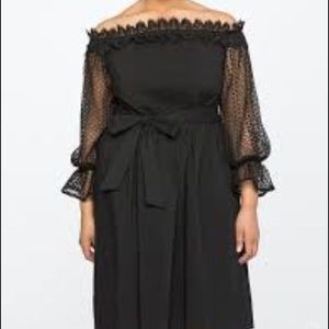 Eloquii black off-shoulder lace sleeve dress
